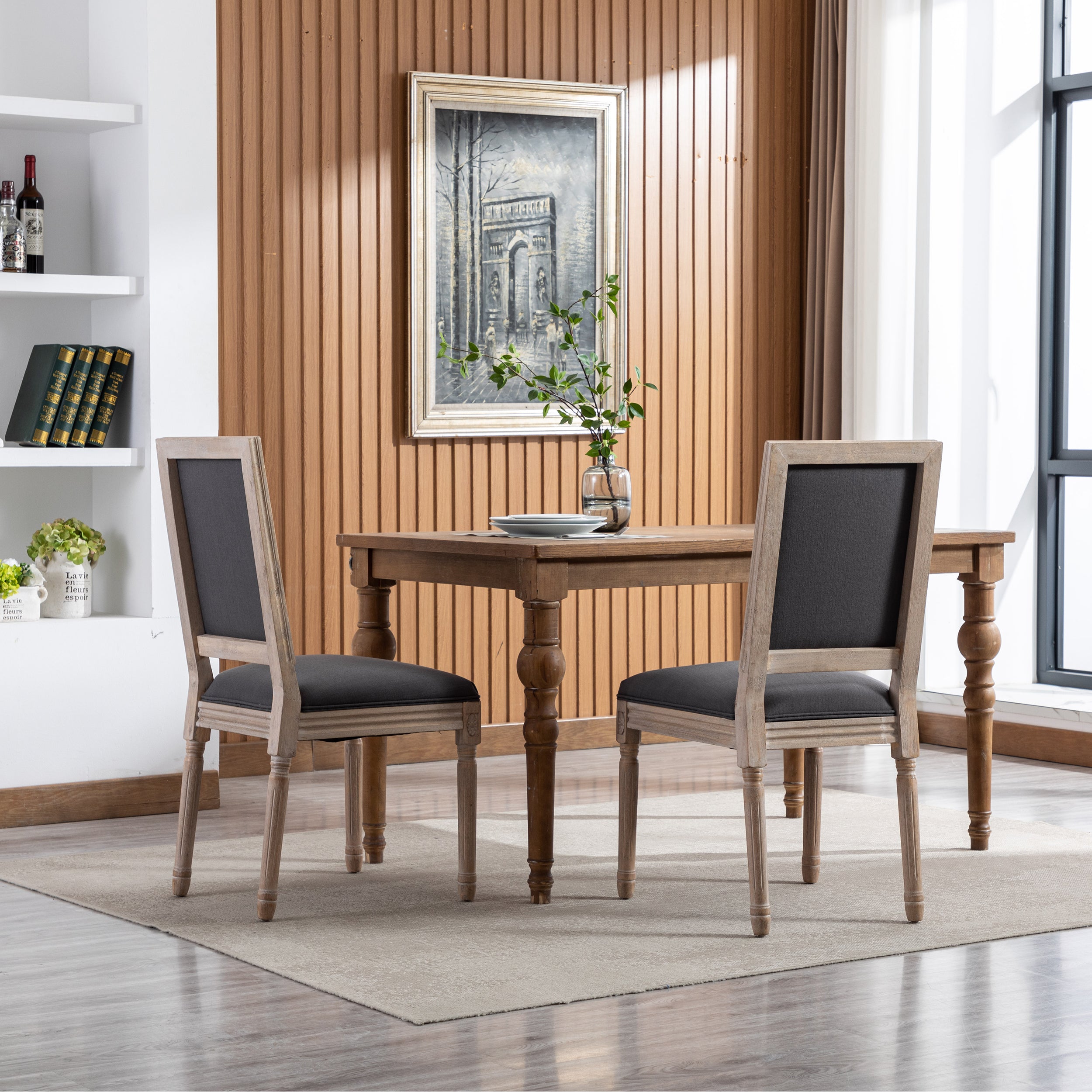 French Style Antique Painting Linen Back Dining Chair (Set of 2) - Grey