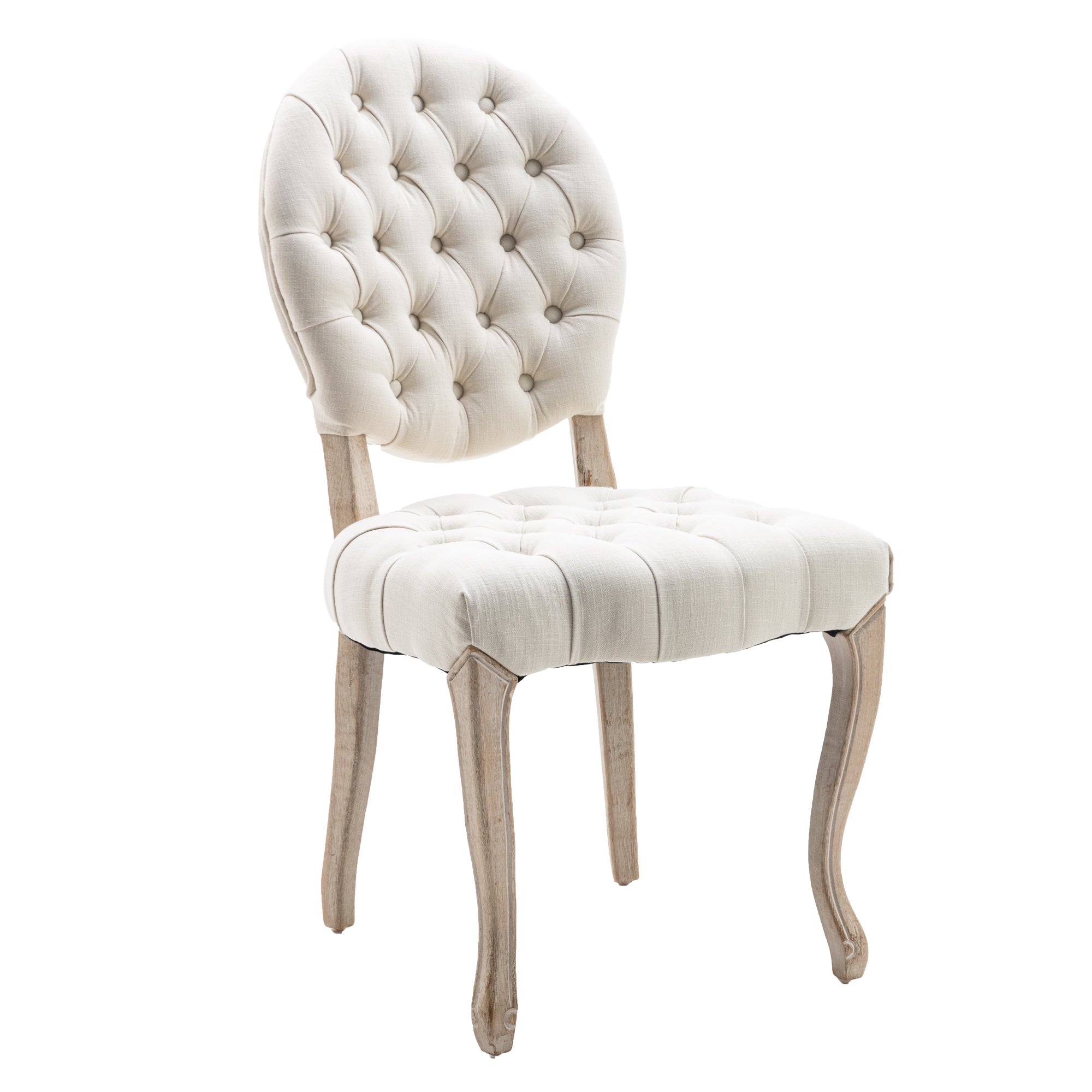 French Vintage Tufted Button Performance Fabric Dining Chair (Set of 2) - Beige