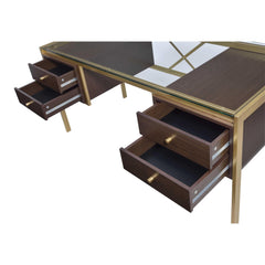 Clear Glass with Metal Frame Desk - Gold & Brown finish