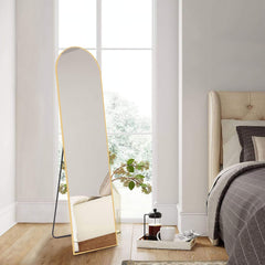 Floor Standing Mirror, Wall Mirror with Stand Aluminum Alloy Thin Frame,21''x64'',Gold-arched