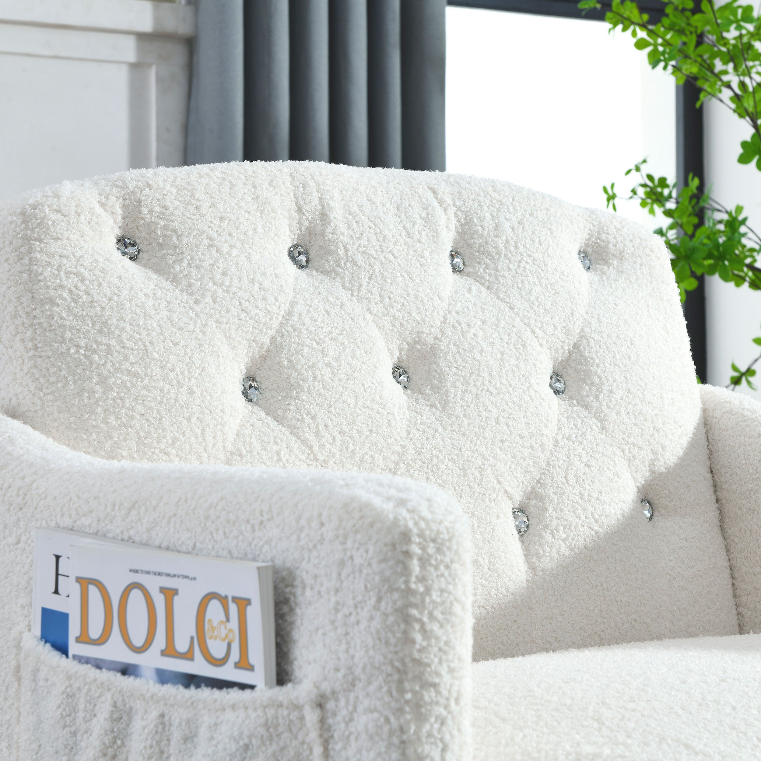30 "W Modern Chesterfield Tufted Upholstered Chair with Deep Buttons - White Teddy