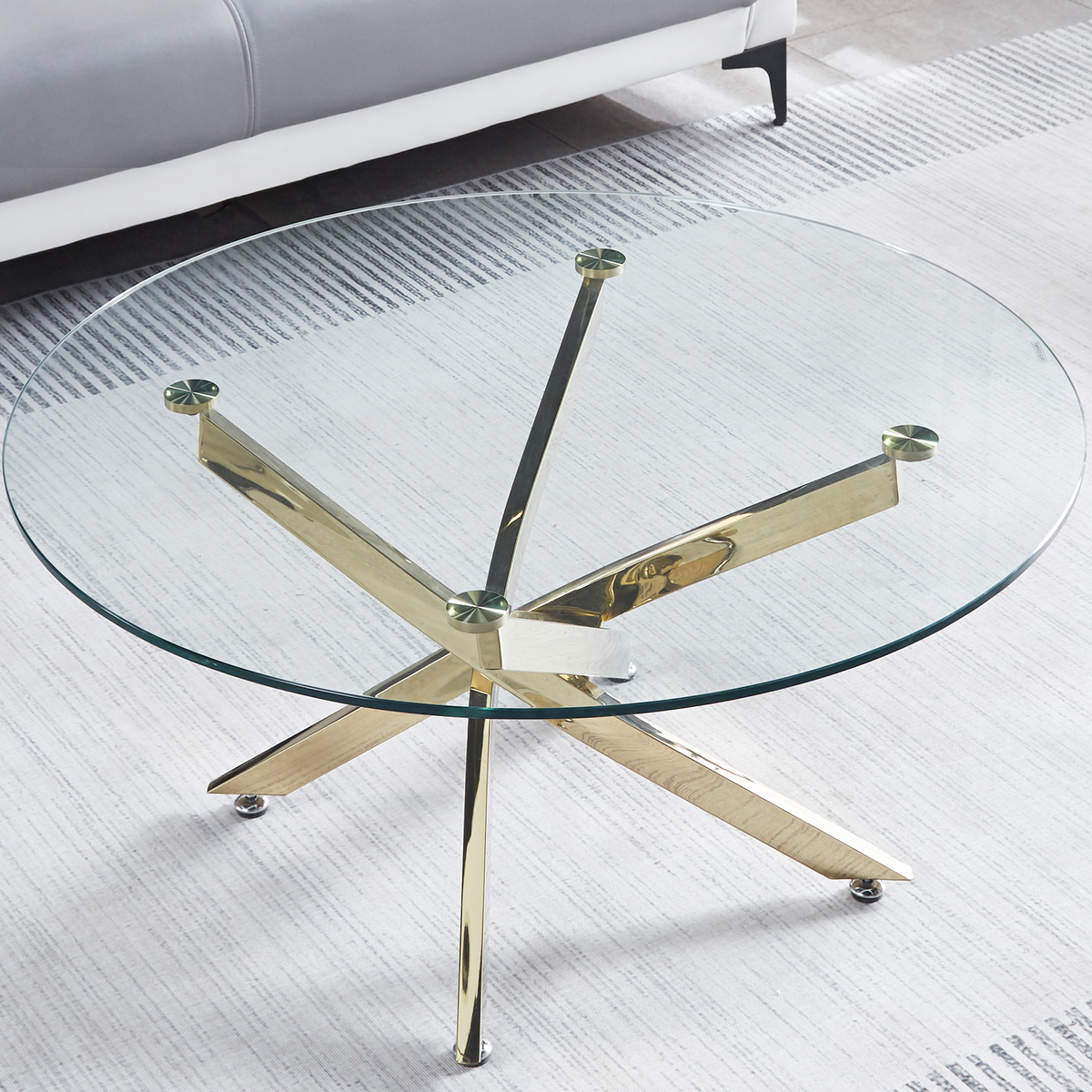 Modern Round Tempered Glass Coffee Table with Chrome Legs - Gold
