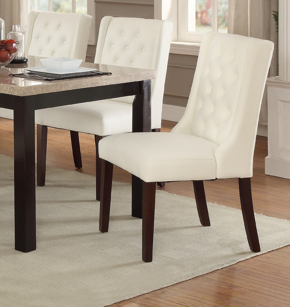 Modern Faux Leather White Tufted Dining Seat Chair (Set of 2) - White