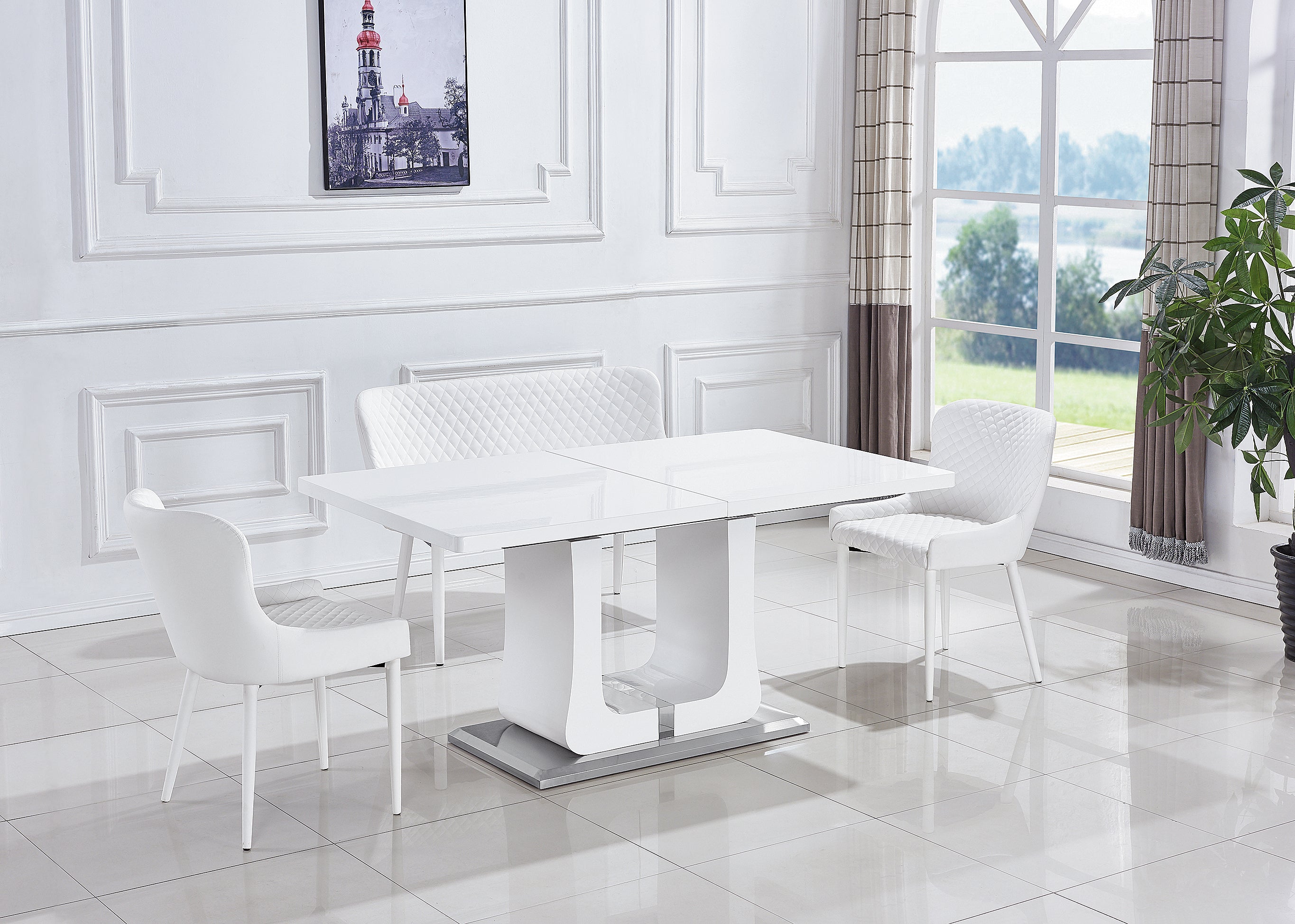 63"/78.7" Extendable Dining Table with Butterfly Leaf, High Gloss Lacquer Coating - White/Chrome