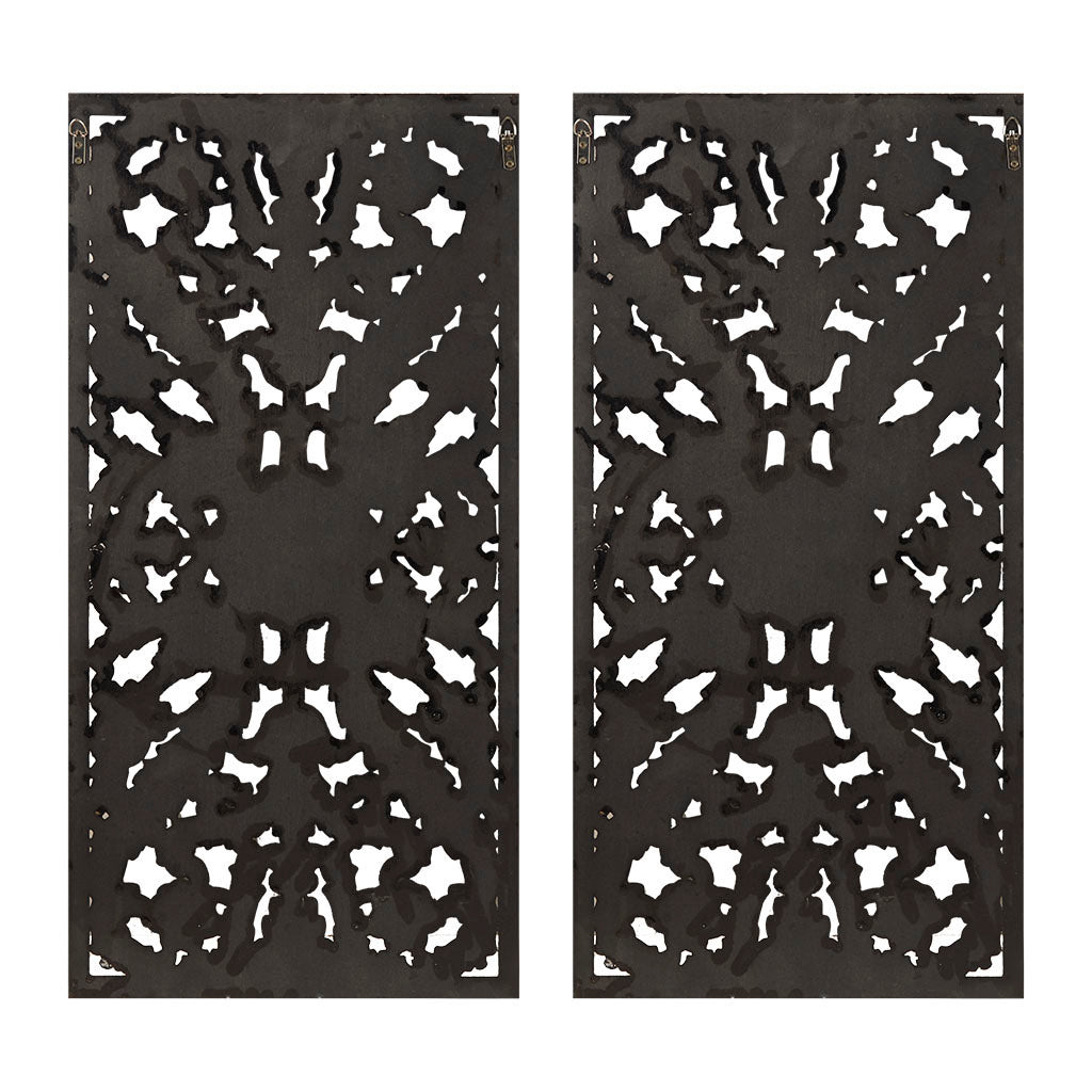 Botanical Panel Distressed Carved Wood 2-piece Wall Decor Set - Antique Blue