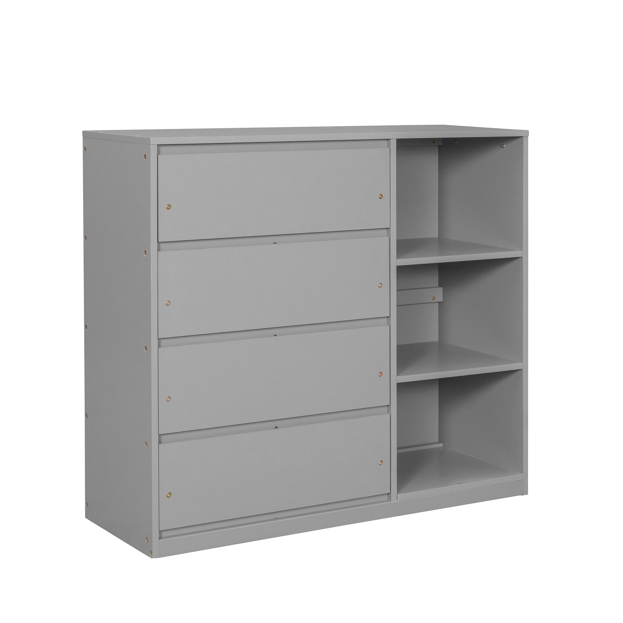 Twin over Twin Bunk Bed with 4 Drawers and 3 Shelves - Gray
