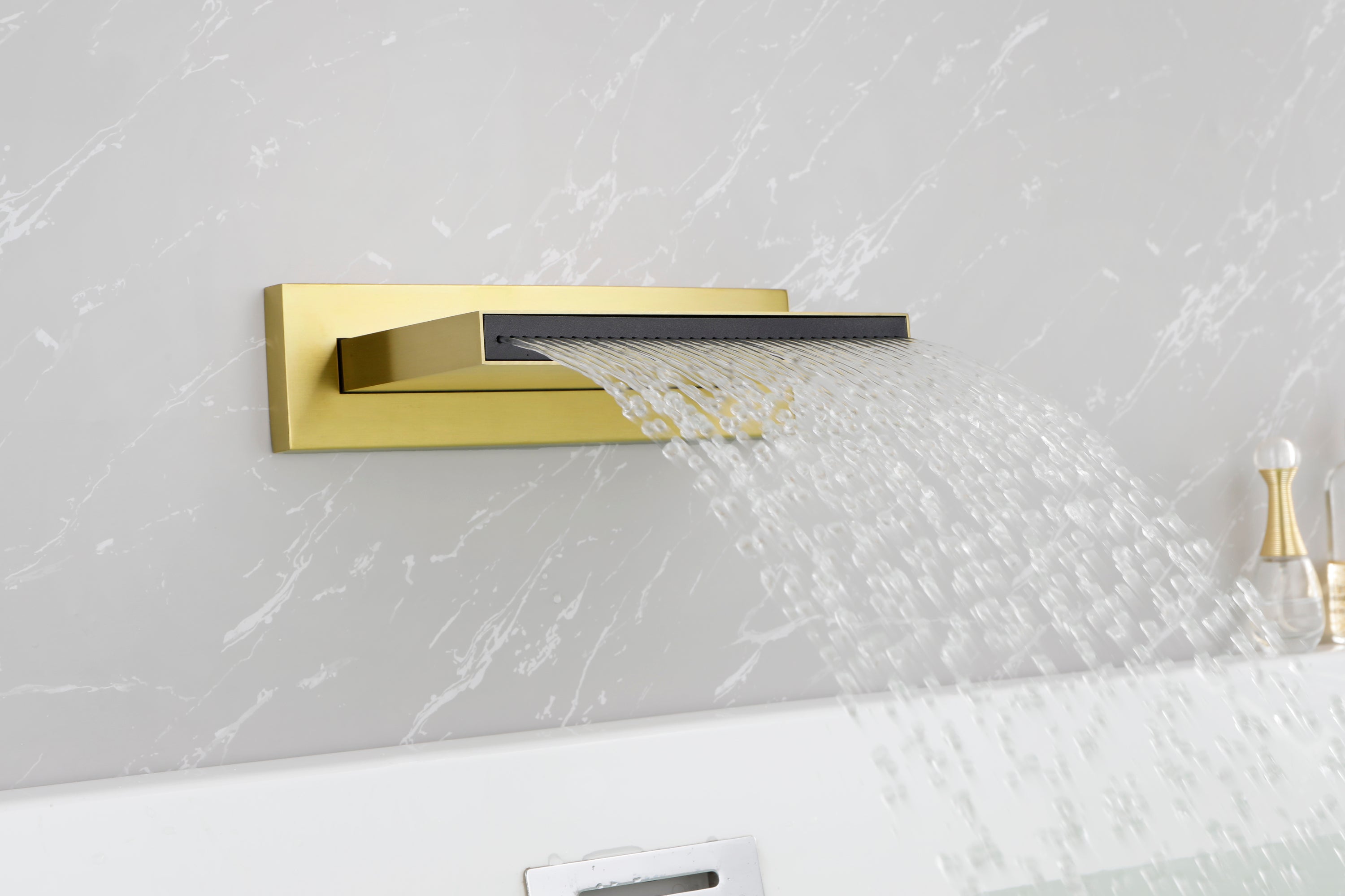 Shower Waterfall Tub Faucet Wall Mount Tub Filler Spout For Bathroom sink High Flow Cascade Waterfall - Gold
