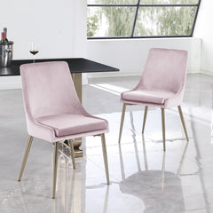 Contemporary Velvet Upholstered Dining Chair with Sturdy Metal Legs (Set of 2) Light Pink