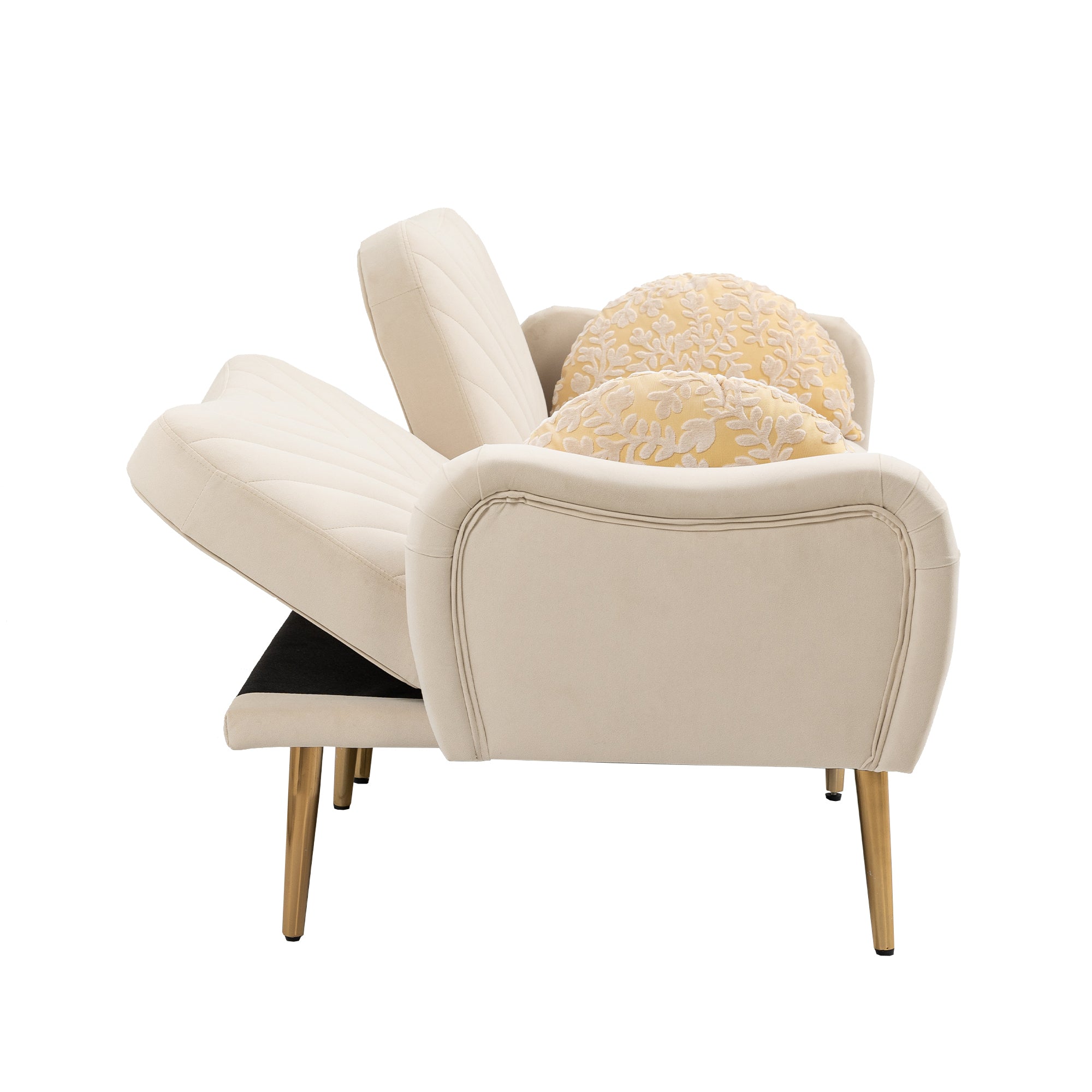 Loveseat Armrest 65 inch Modern Velvet Sofa with 2 Bolster Pillows - Beige