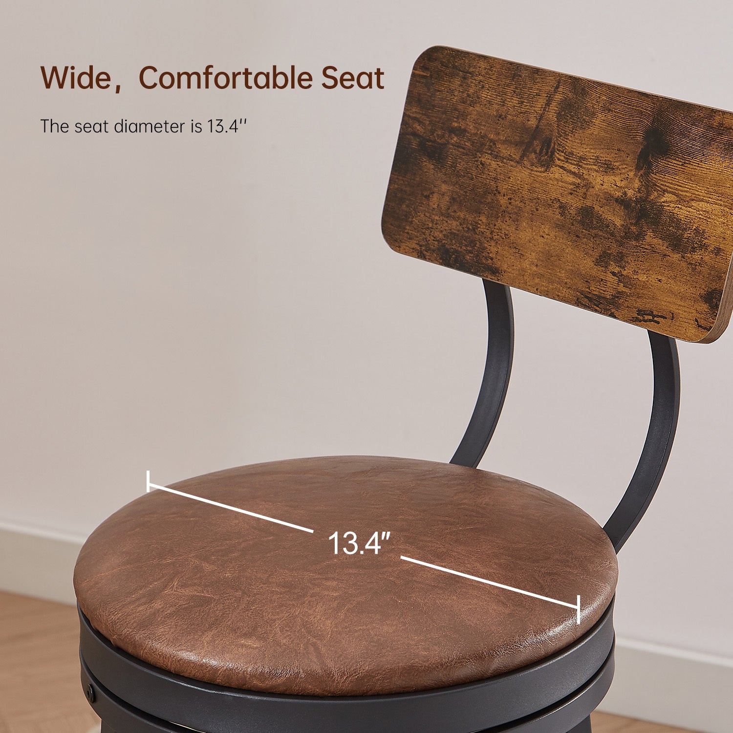 High Bar Stool With Backrest PU Soft Seat Cushion and Footrest (Set of 2) - Rustic Brown