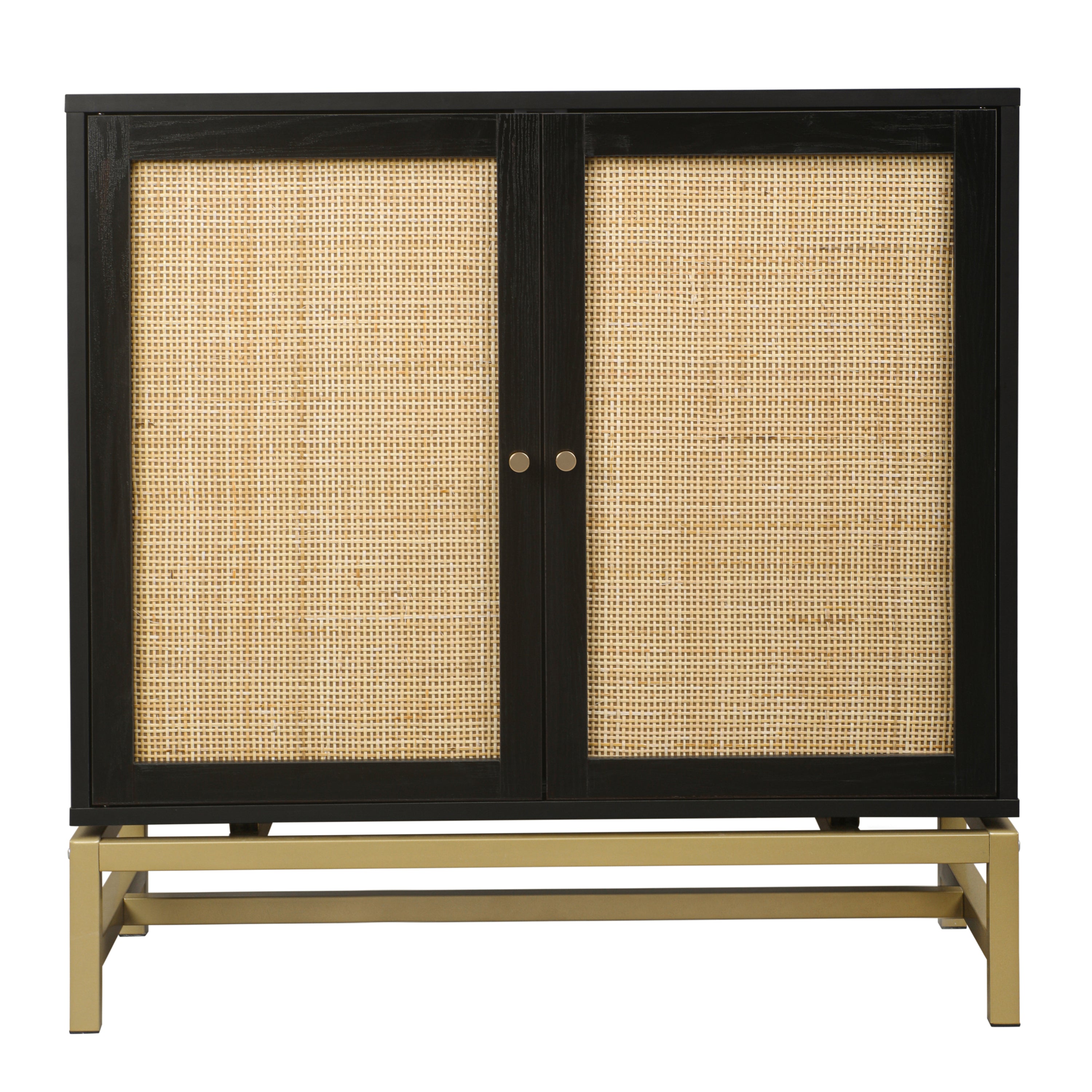 Natural Rattan 2 Door Cabinet - Black