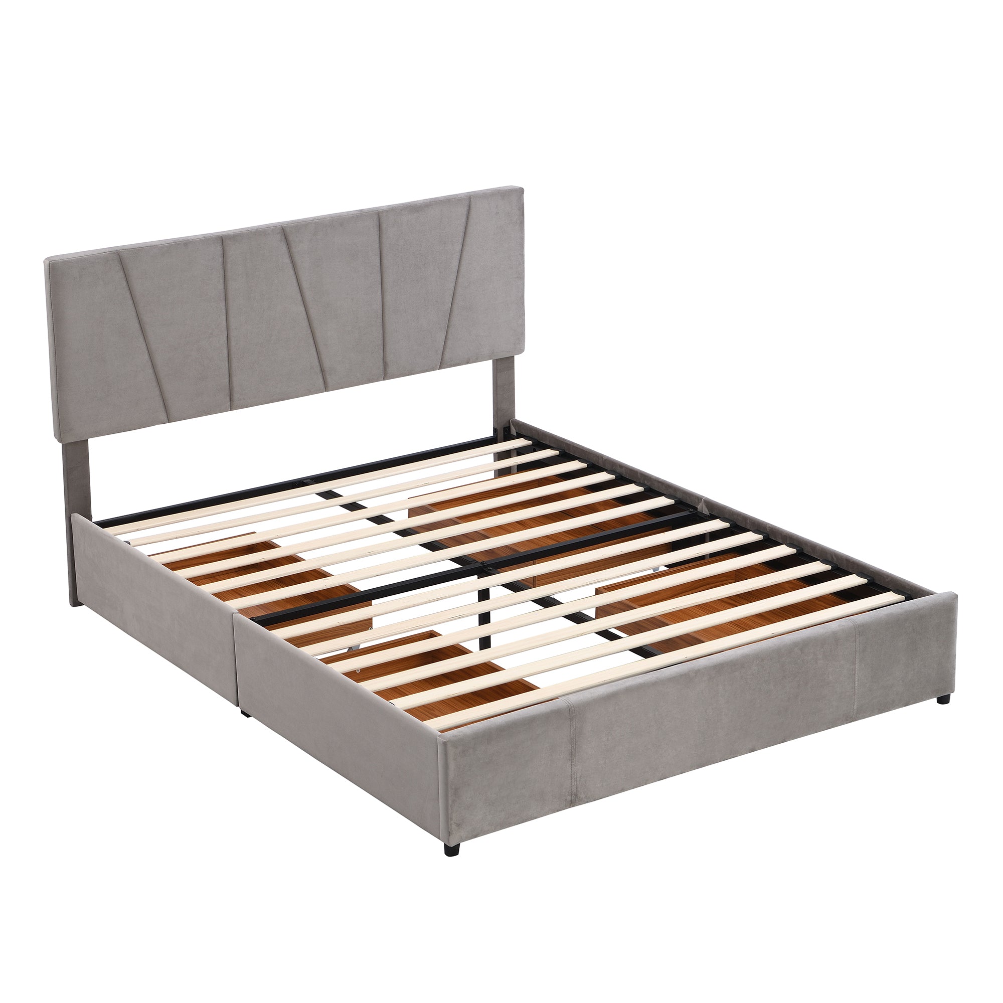 Queen Size Upholstery Platform Bed with Four Drawers on Two Sides,Adjustable Headboard - Grey