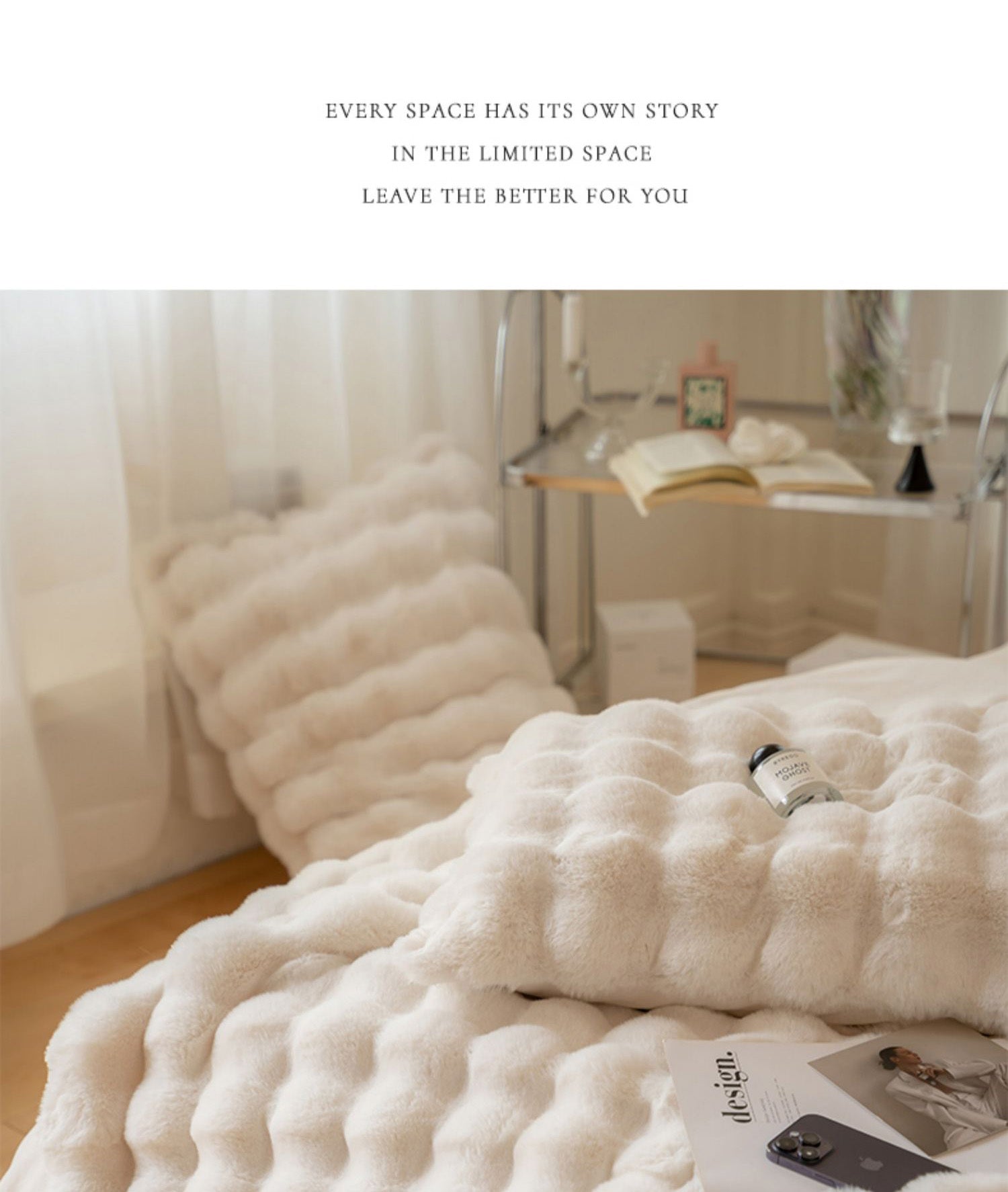 Large Cream Throw Blanket for Couch and for Bed, Soft and Cozy - Faux Fur Gloss White