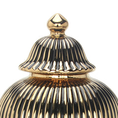 12"H Black with Gold Design Ceramic Decorative Ginger Jar Vase