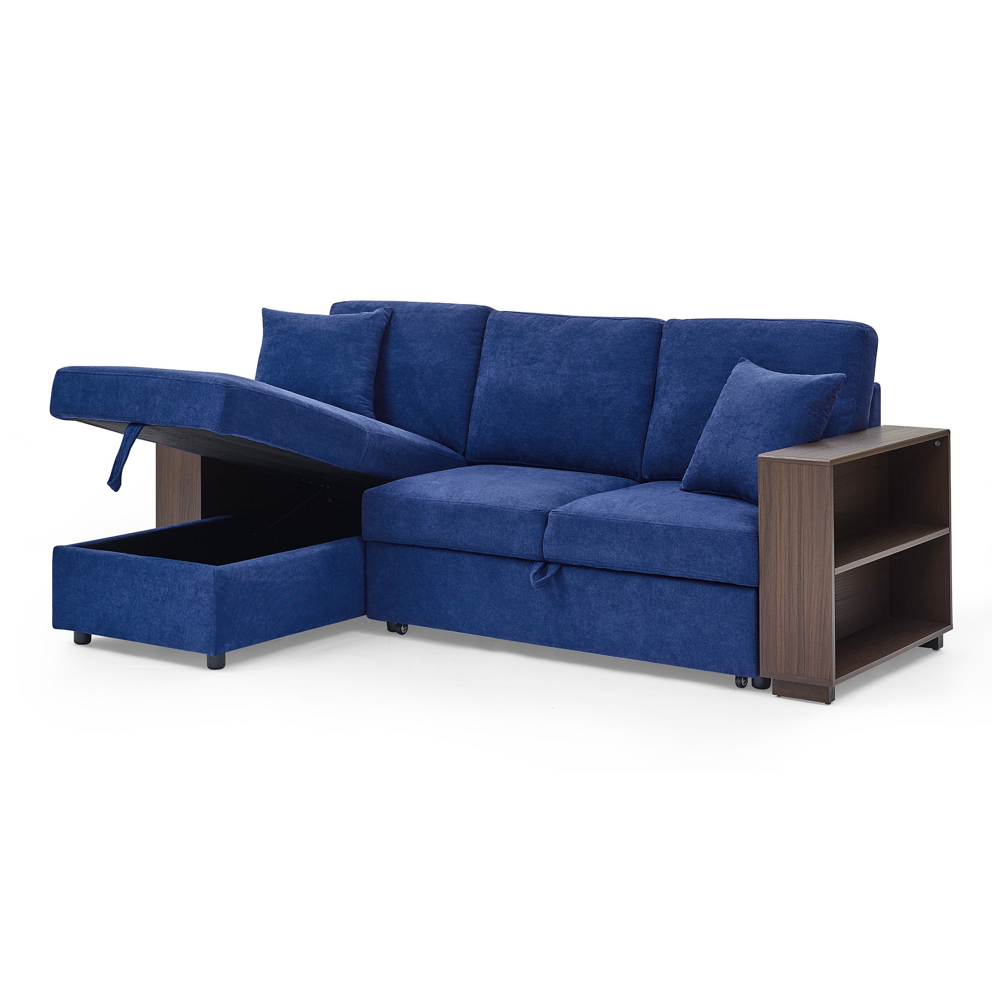 MAICOSY 88" Sleeper Sofa and Reversible Chaise Storage & Two Pillows, Navy Blue