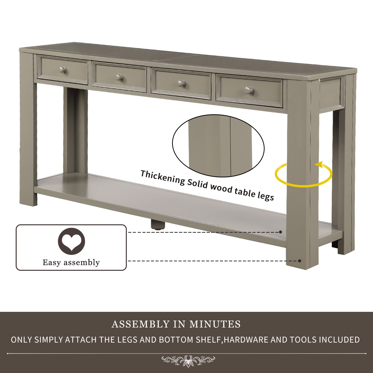 Hallway table with shelf and drawers