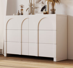 Modern Style Six-Drawer Dresser Sideboard Cabinet Ample Storage Spaces - Half Gloss White