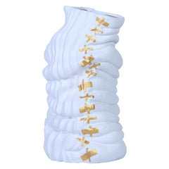 20"H Modern and Elegant White Ceramic Vase with Gold Accents