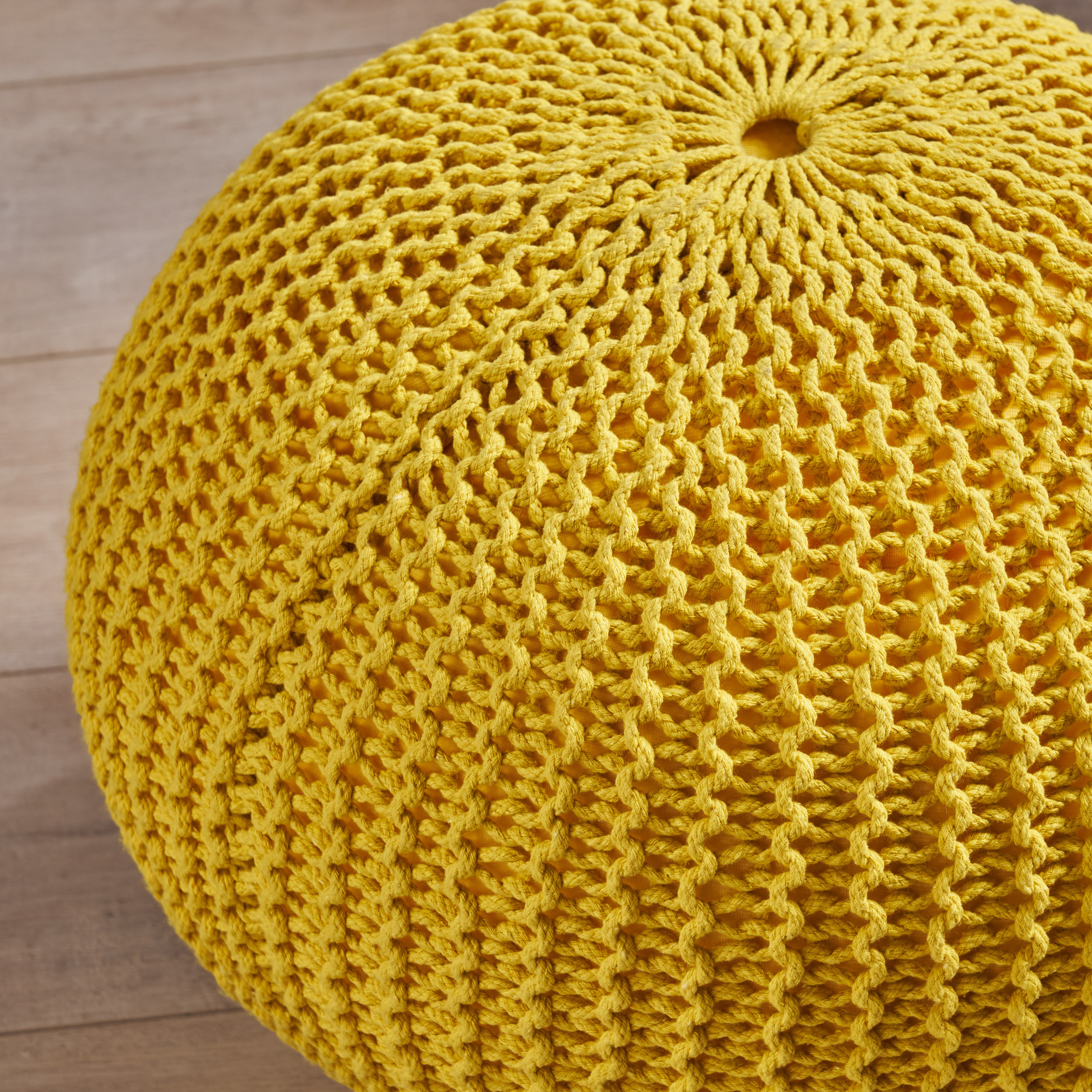 Cotton Knitted Pouf - Yellow