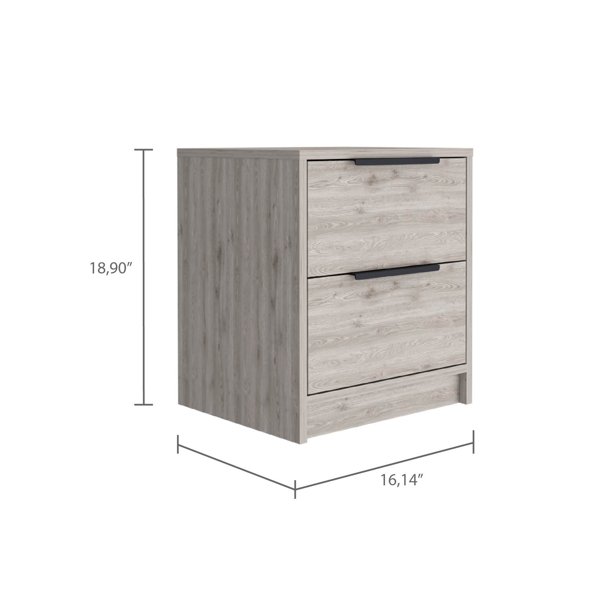 Kaia Nightstand, Two Drawers, Metal Handle - Light Gray