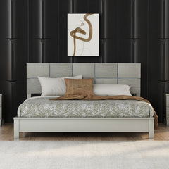 King Size Champagne Silver Platform Bed Solid Rubber Wood Frame and Legs