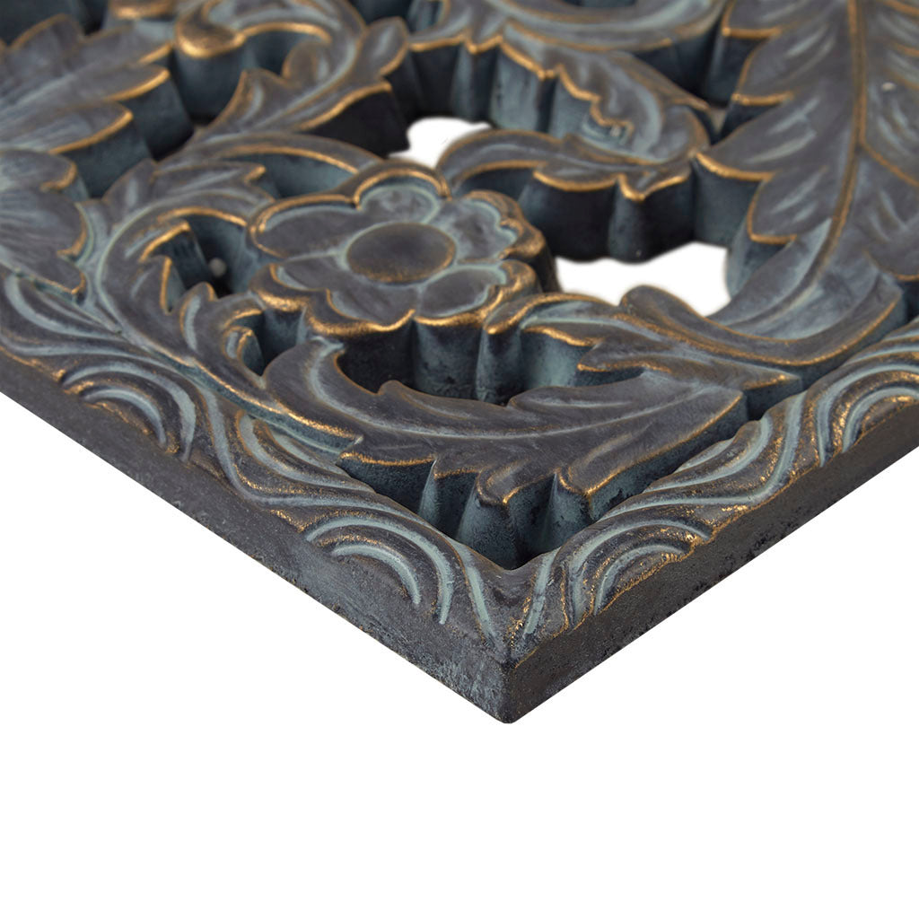 Botanical Panel Distressed Carved Wood 2-piece Wall Decor Set - Antique Blue