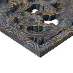 Botanical Panel Distressed Carved Wood 2-piece Wall Decor Set - Antique Blue