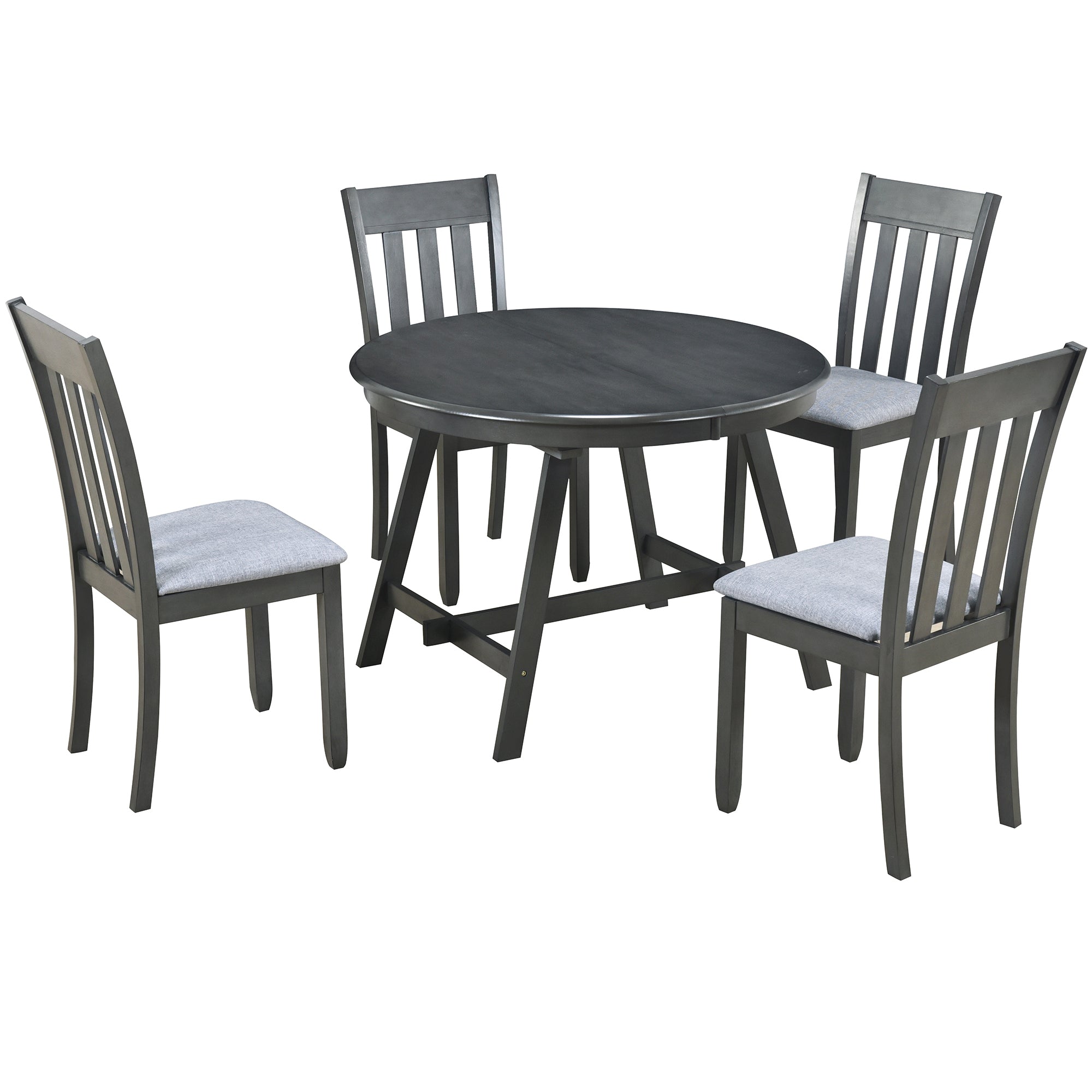 5-Piece Wood Dining Set Round Extendable Table with 4 Dining Chairs - Gray