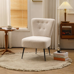 Tufted Back Teddy Farmhouse Slipper Chair Accent With Black Metal Legs - Ivory White