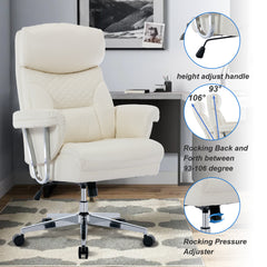 High Back Executive Office Chair 300lbs-Ergonomic Leather Computer Desk Chair - White
