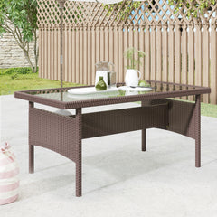 6-Piece Outdoor Patio Rattan Sofa Set with Removable Cushions and Glass Tea Table - Brown Wicker+Blue Cushion