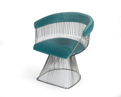 Modern Teal Velvet and Brushed Silver Dining Chair