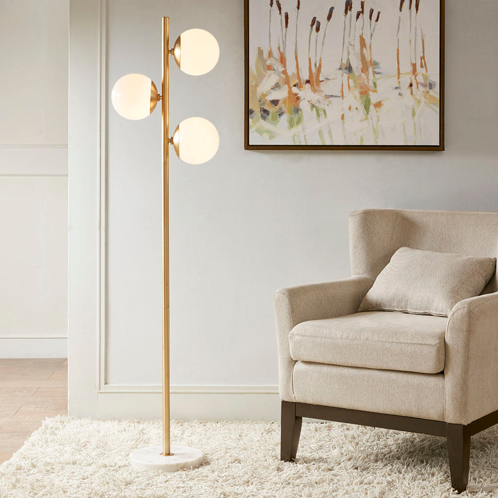 Holloway 3-Globe Light Floor Lamp with Marble Base - Gold
