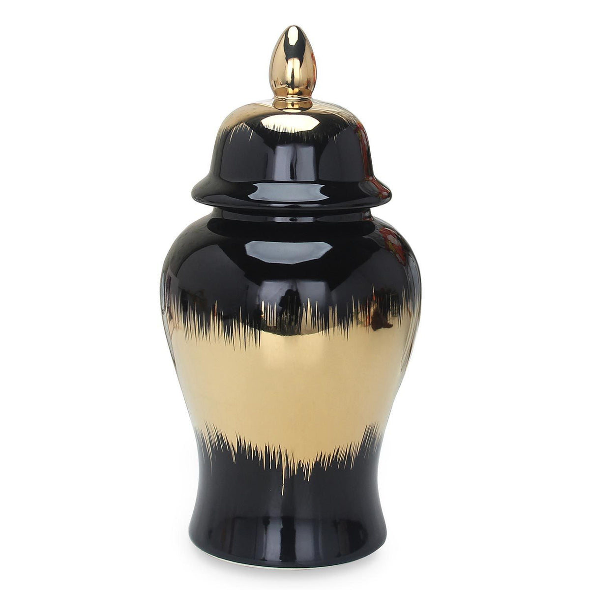 14"H Regal Black Gilded Ginger Jar with Removable Lid