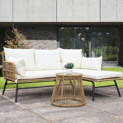 MAICOSY 3pc Outdoor Rattan Patio Garden Furniture Set Sectional L Shape Couch