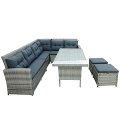 6-Piece Patio Furniture Set Outdoor Sectional Sofa with Glass Table, Ottomans for Pool, Backyard, Lawn - Gray
