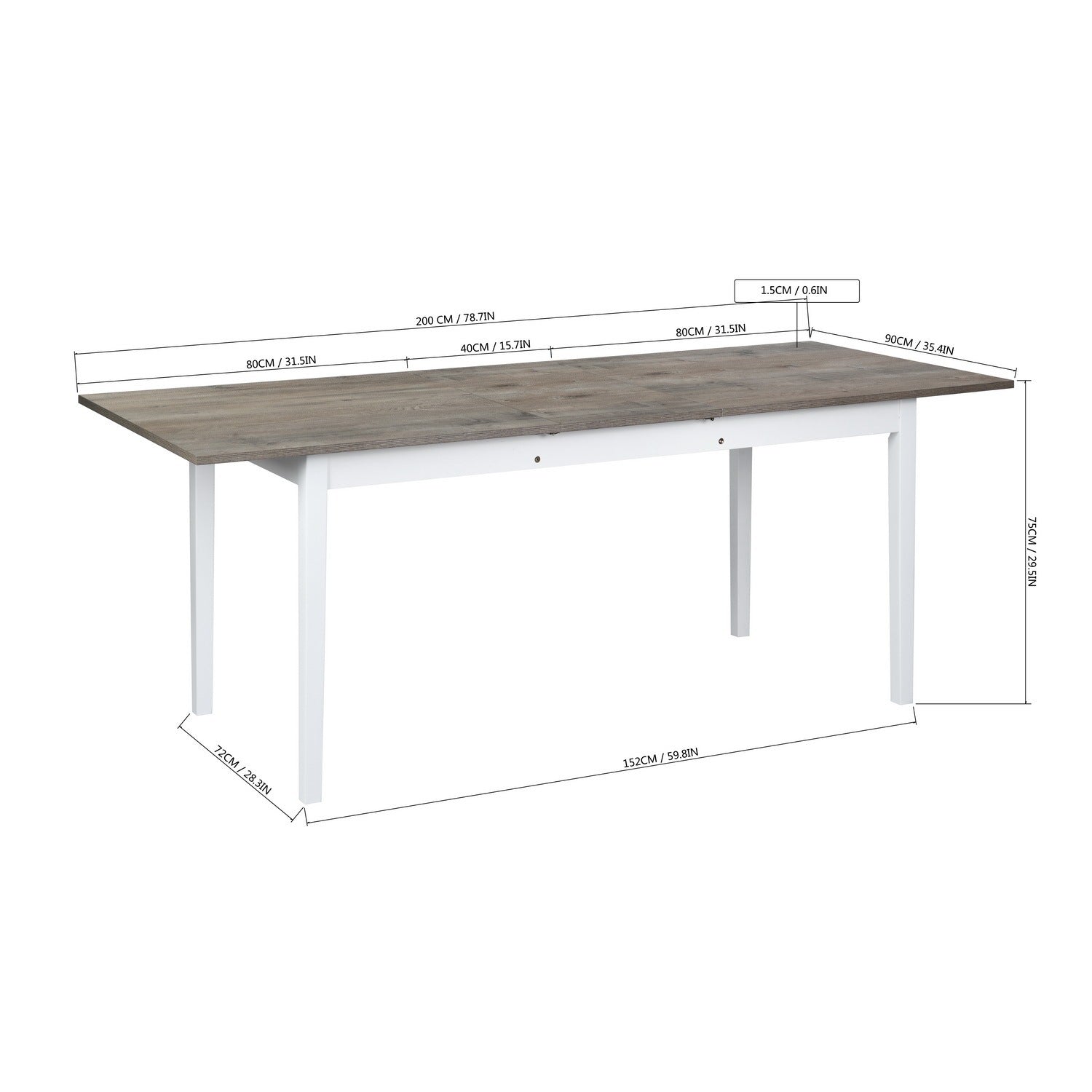 63-78.8inch Extendable Dining Table - Grey