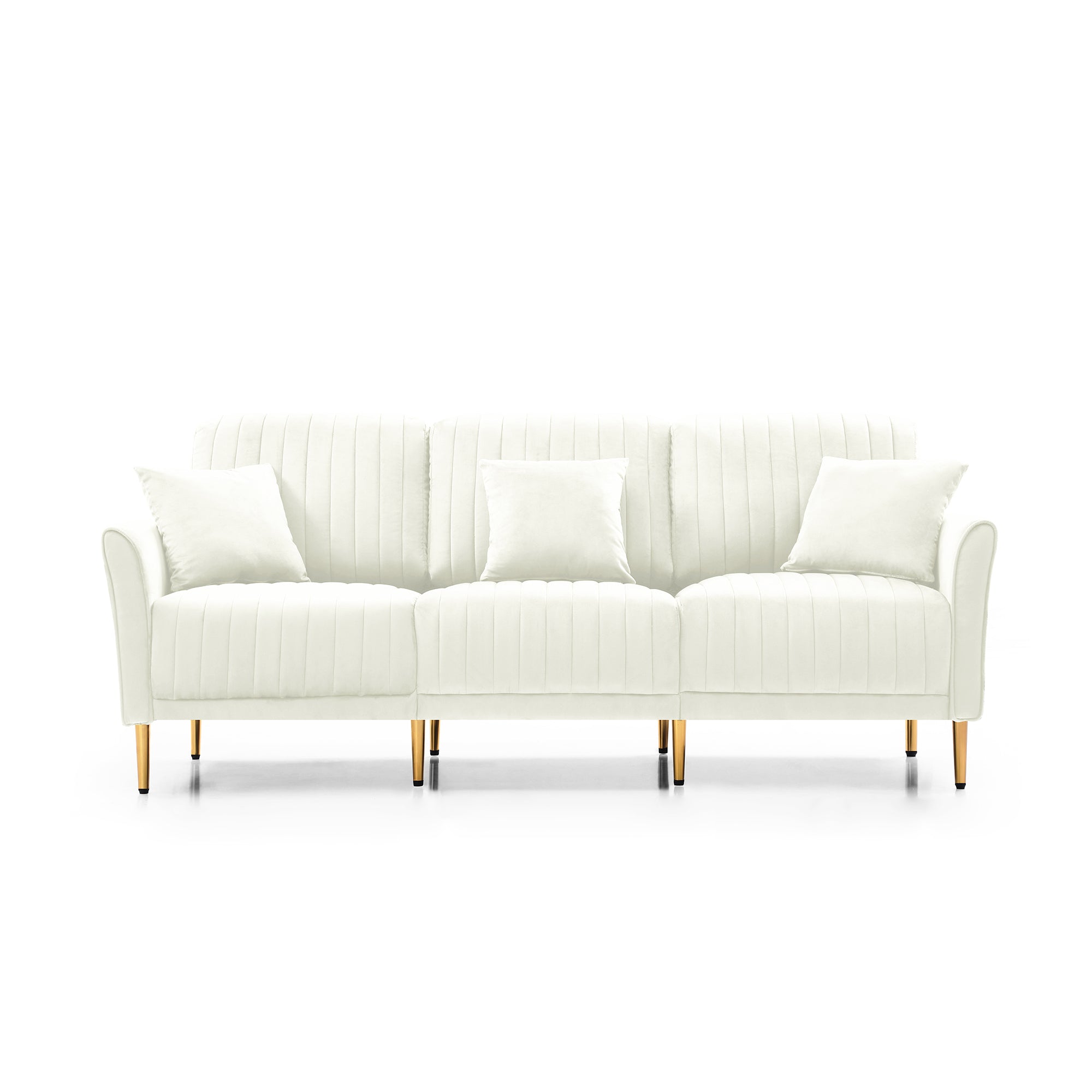 L Shaped Sectional Sofa Couch with Velvet Fabric, Reversible Sectional Sofa - Cream