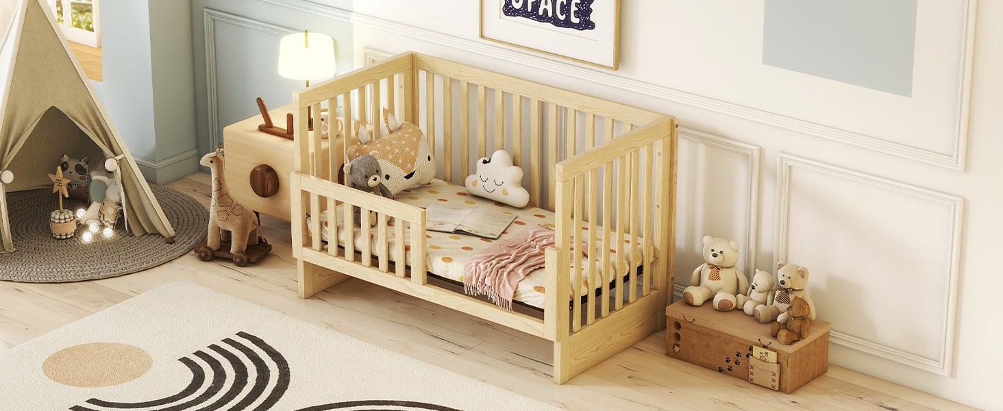 Convertible Crib/Full Size Bed with Changing Table - Natural