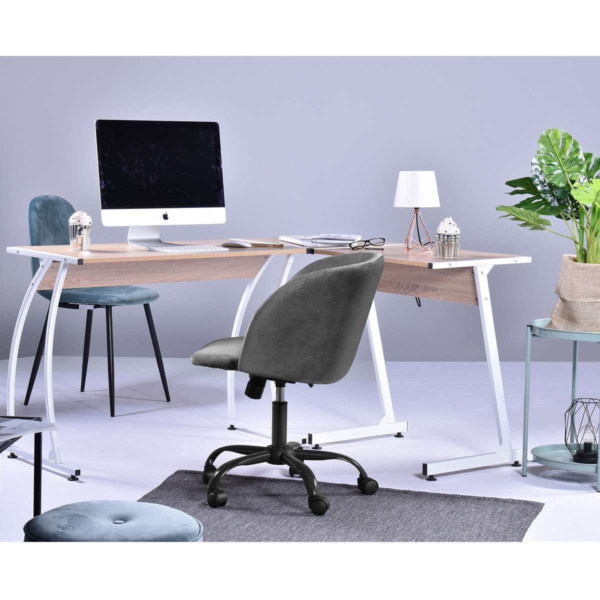 Modern Velvet Upholstered Home Office Chair - Dark Grey