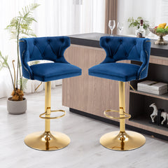 Bar Stools With Back and Footrest Counter Height Dining Chairs (Set of 2) - Velvet Blue