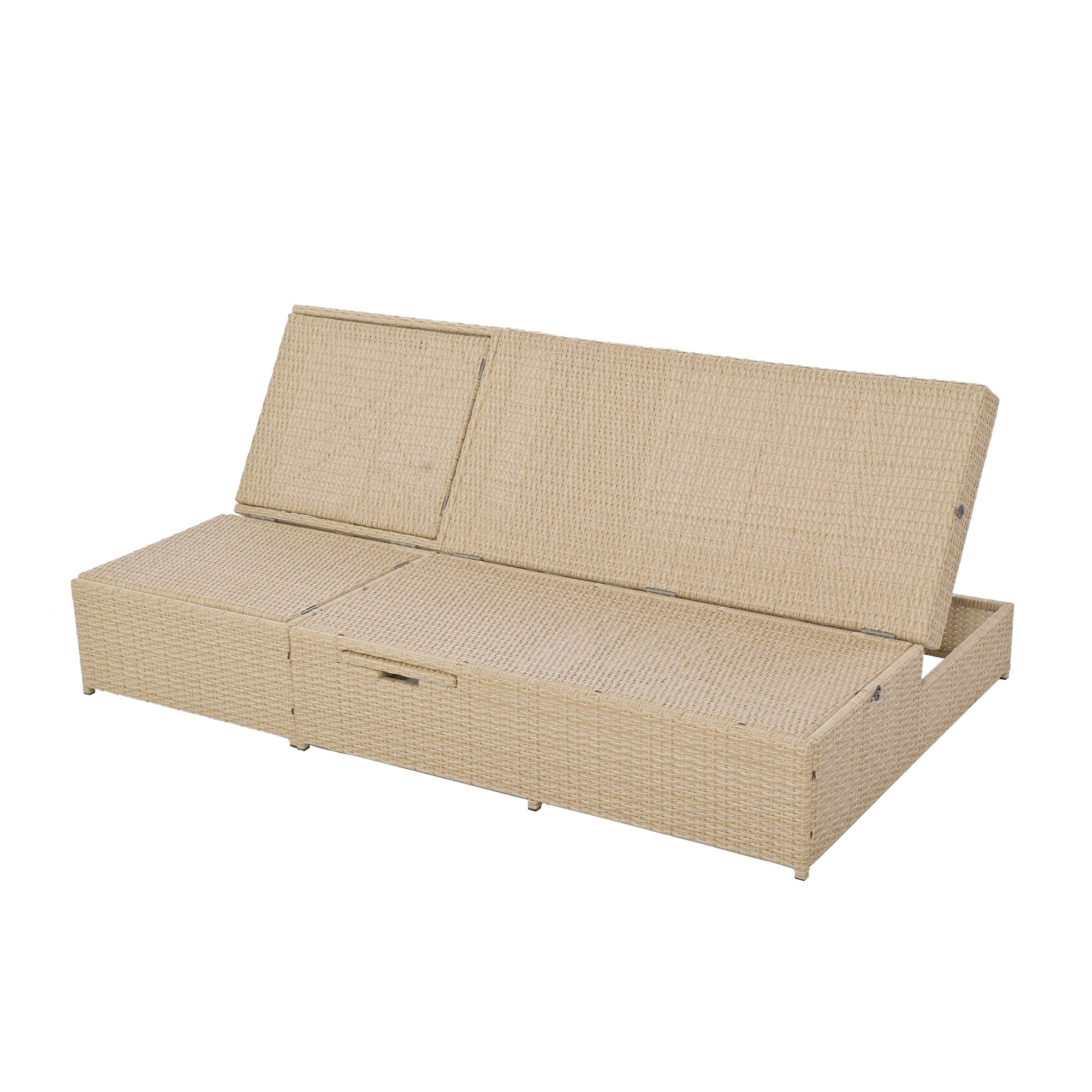 Outdoor Double Sun bed, Wicker Rattan Patio Reclining Chairs with Adjustable Backrest and Seat - Brown