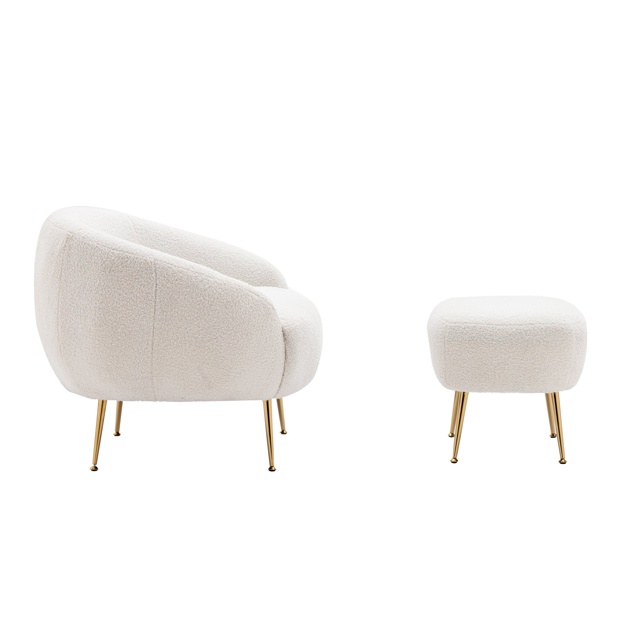 Modern Teddy Short Plush Comfy Armchair with Ottoman - White