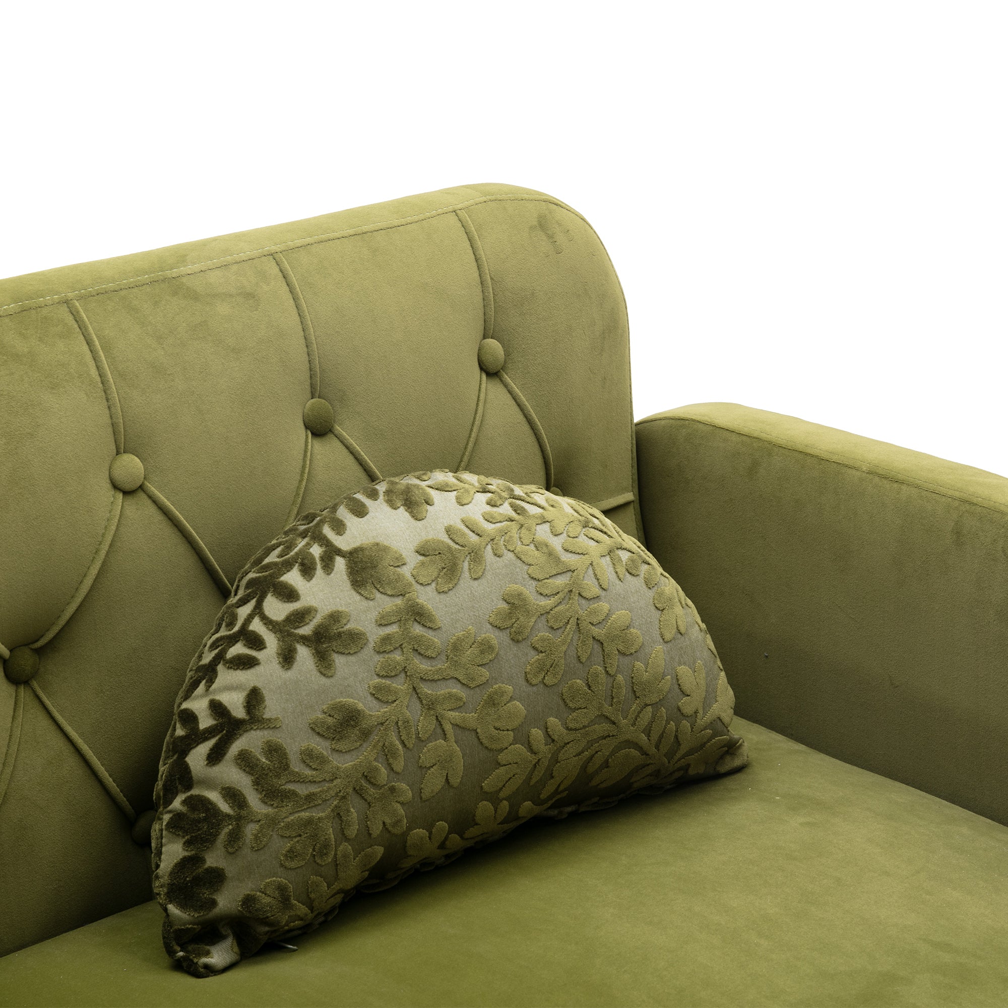 European Velvet Loveseat Sofa with Metal Feet - Green Olive