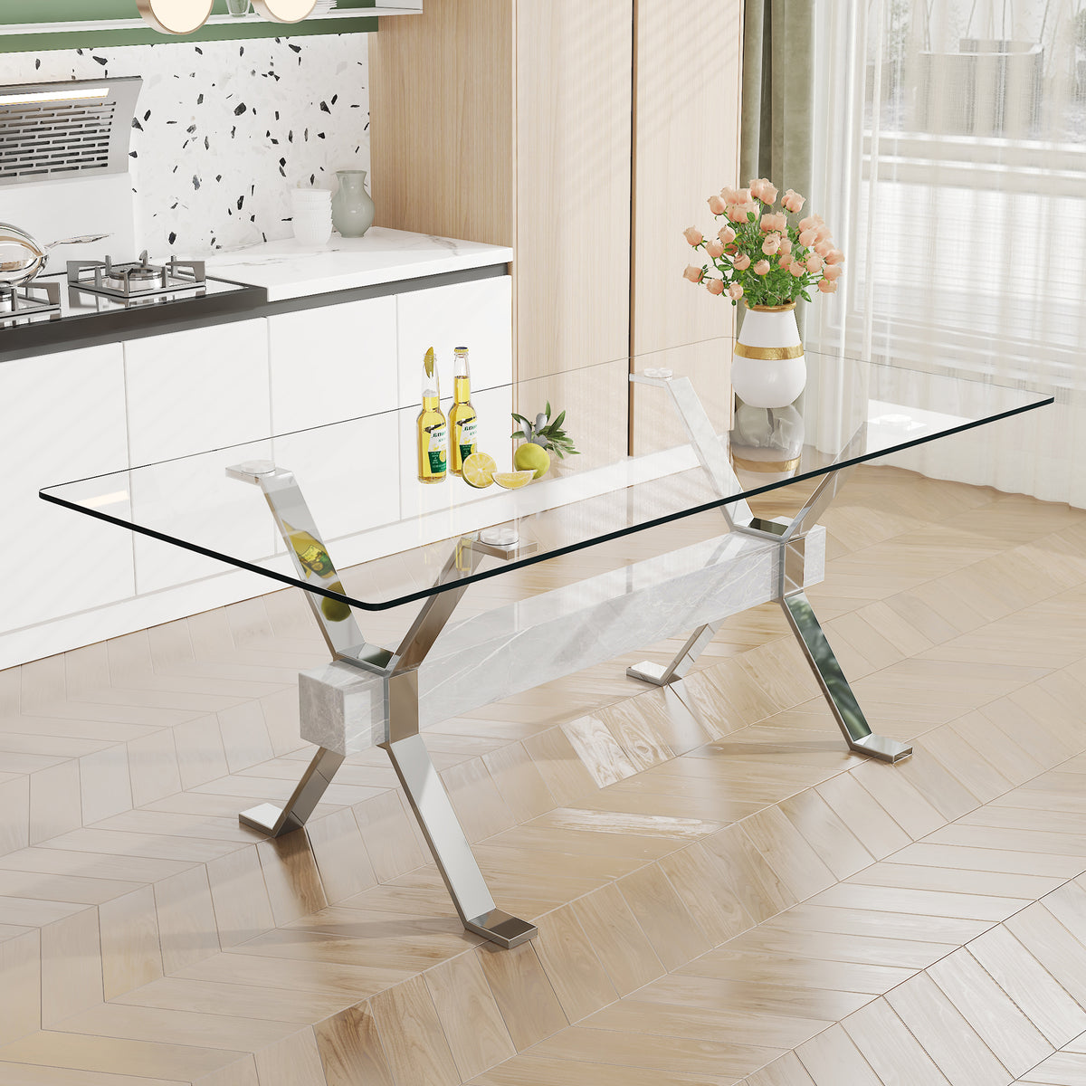Modern Tempered Glass Dining Table