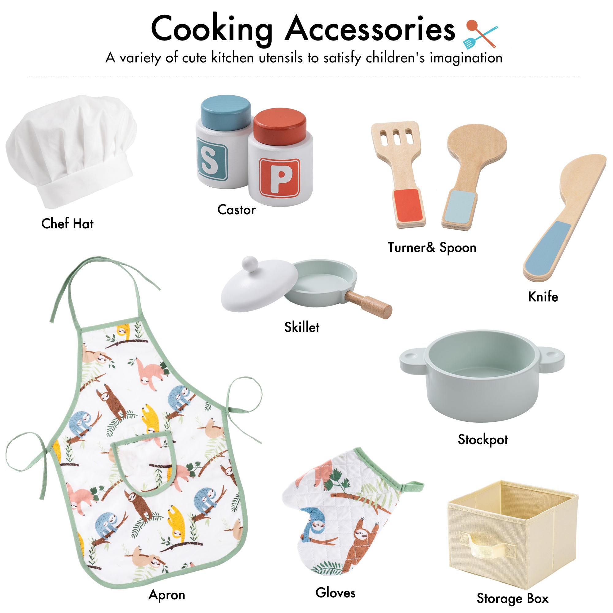 Modern Classic Wooden Pretend Play Kitchen Set for Kids Toddlers