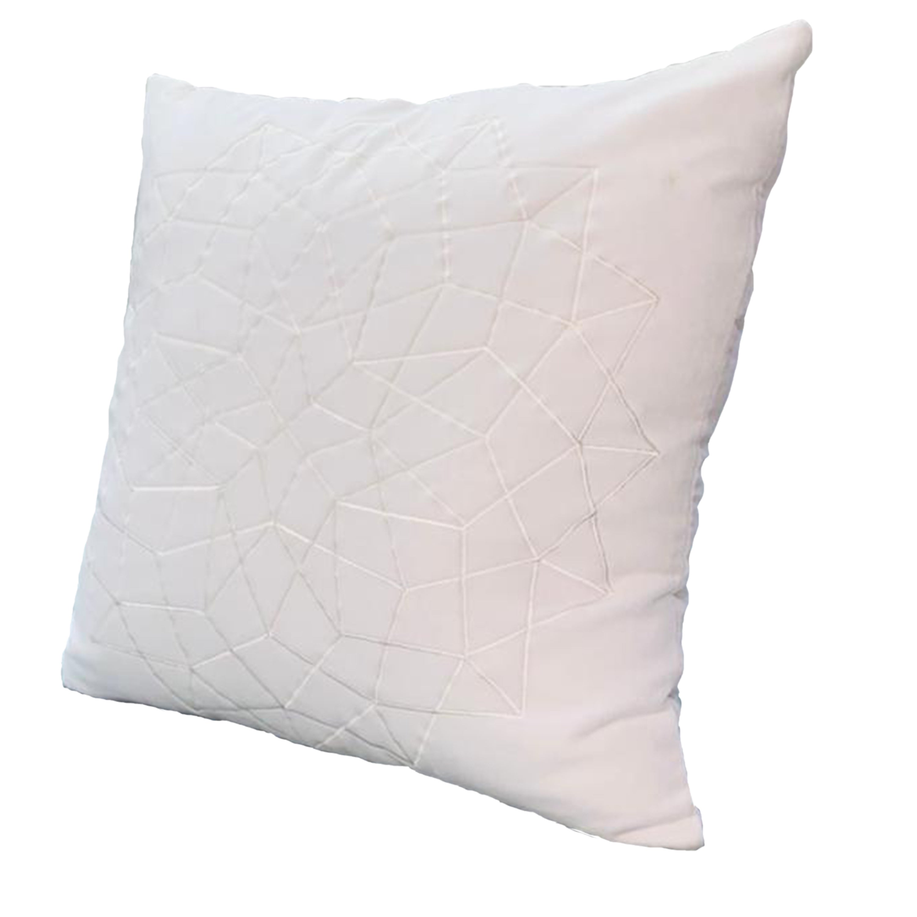 Square Accent Throw Pillow, Embroidered Geometric Abstract Pattern, With Filler - White