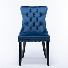 Modern High-end Tufted Solid Wood Contemporary Velvet Upholstered Dining Chair with Wood Legs Nailhead Trim  (Set of 2)Blue