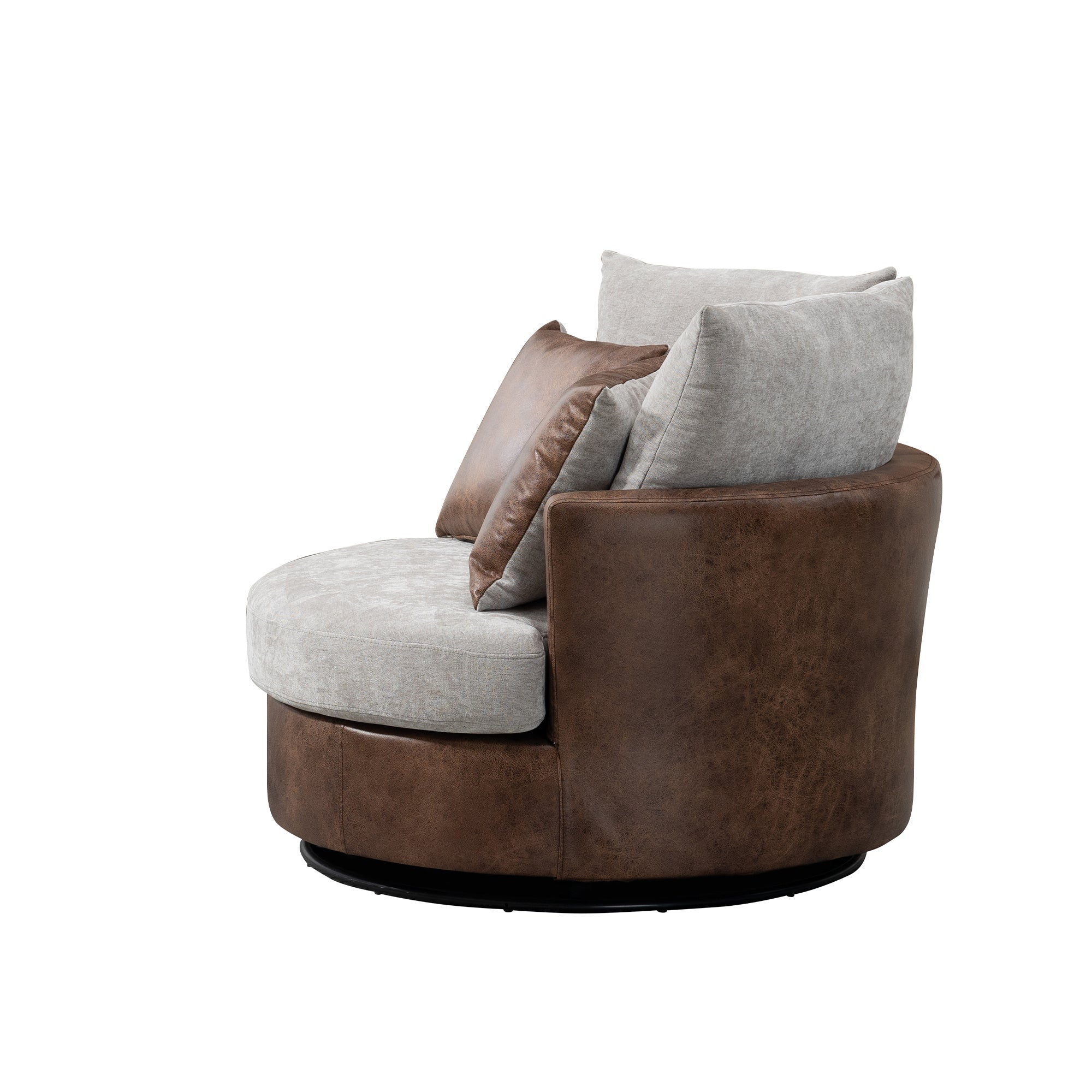 Accent Barrel Chair and Sofa With 4 Pillows 360 Degree Swivel Round Sofa- Light Gray