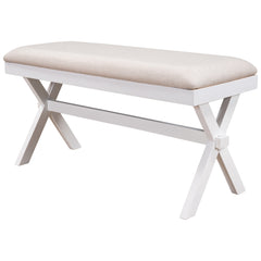 Farmhouse Rustic Wood Upholstered Bench - Beige+White